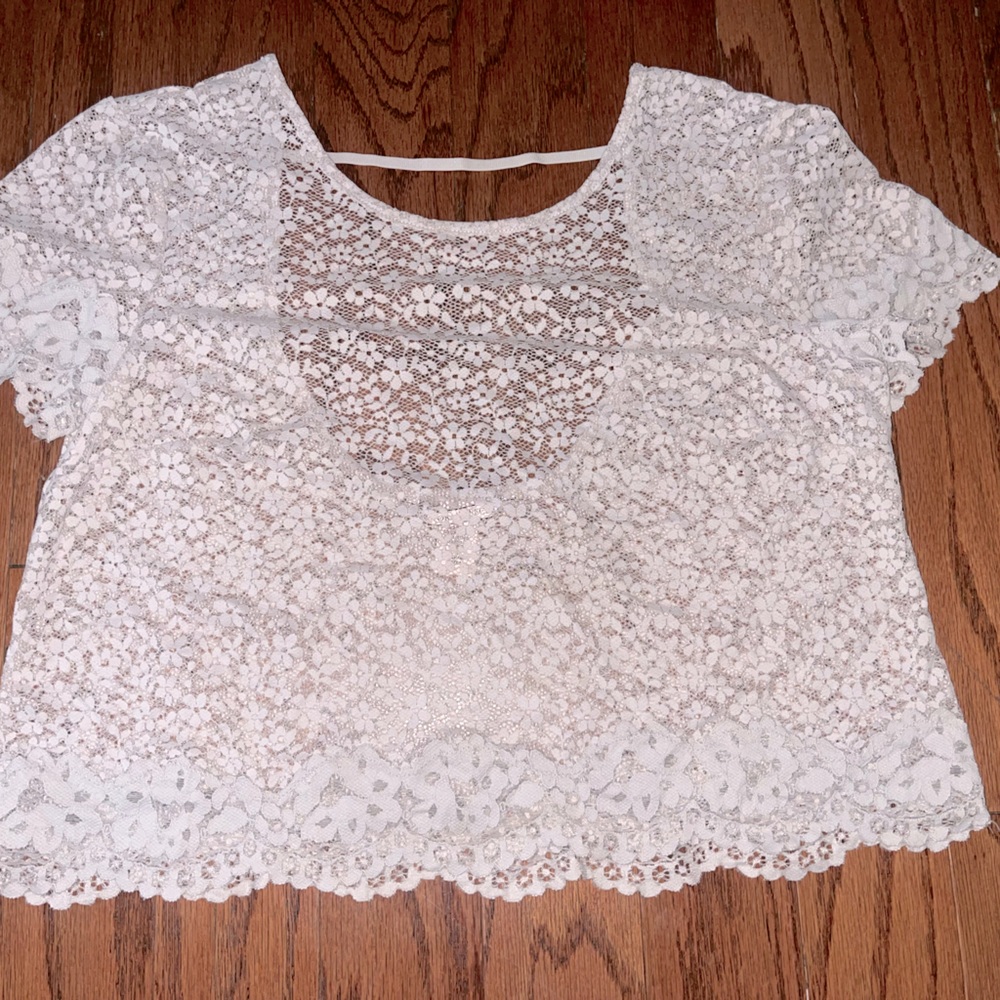 Victorias Secret lace floral cropped lingerie top see through open back detail